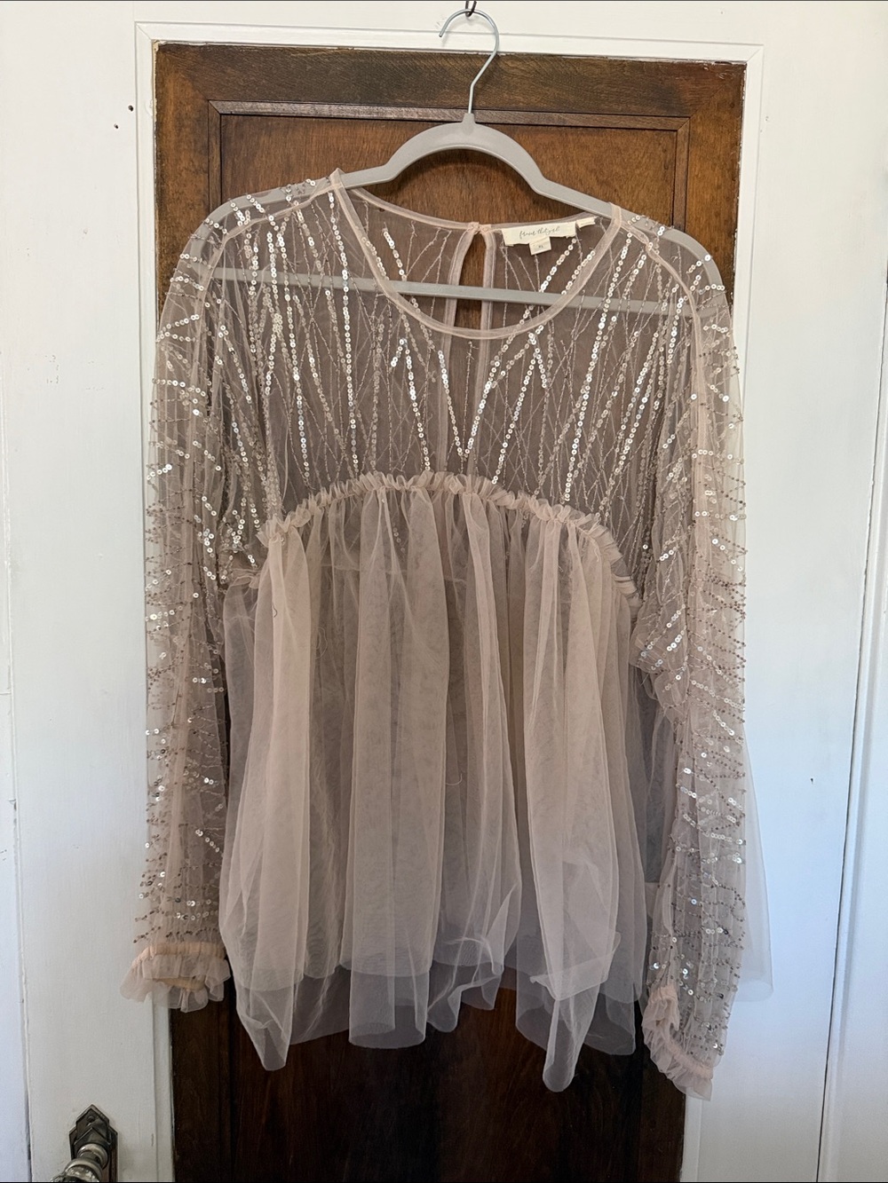 Dusty Blush Sequin Tulle Top